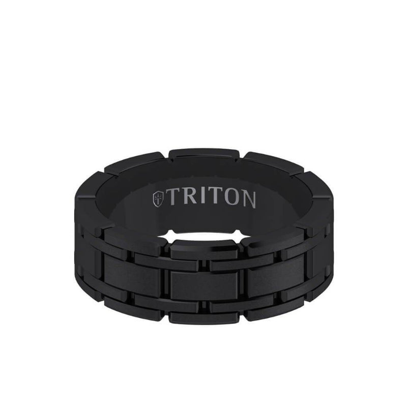 Triton 7MM Tungsten Carbide Gunmetal Grey Ring - Stitch Design
