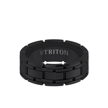 Triton 7MM Tungsten Carbide Gunmetal Grey Ring - Stitch Design