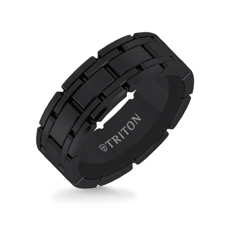 Triton 7MM Tungsten Carbide Gunmetal Grey Ring - Stitch Design