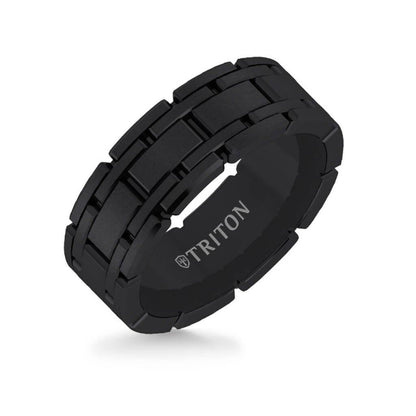 Triton 7MM Tungsten Carbide Gunmetal Grey Ring - Stitch Design