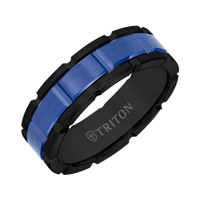 Flat Edge Ceramic Insert Contemporary Wedding Band