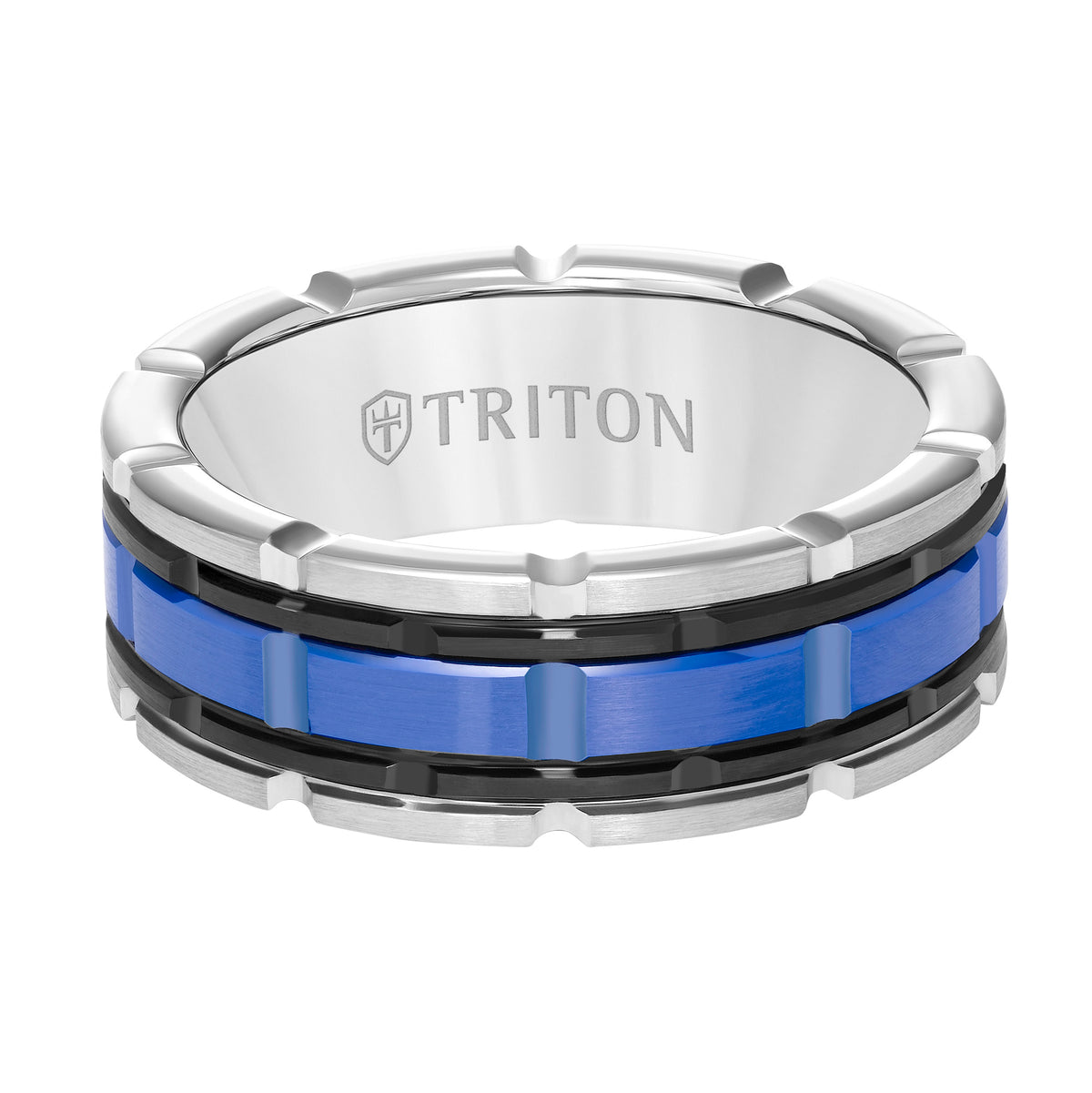 Flat Edge Ceramic Insert Contemporary Wedding Band