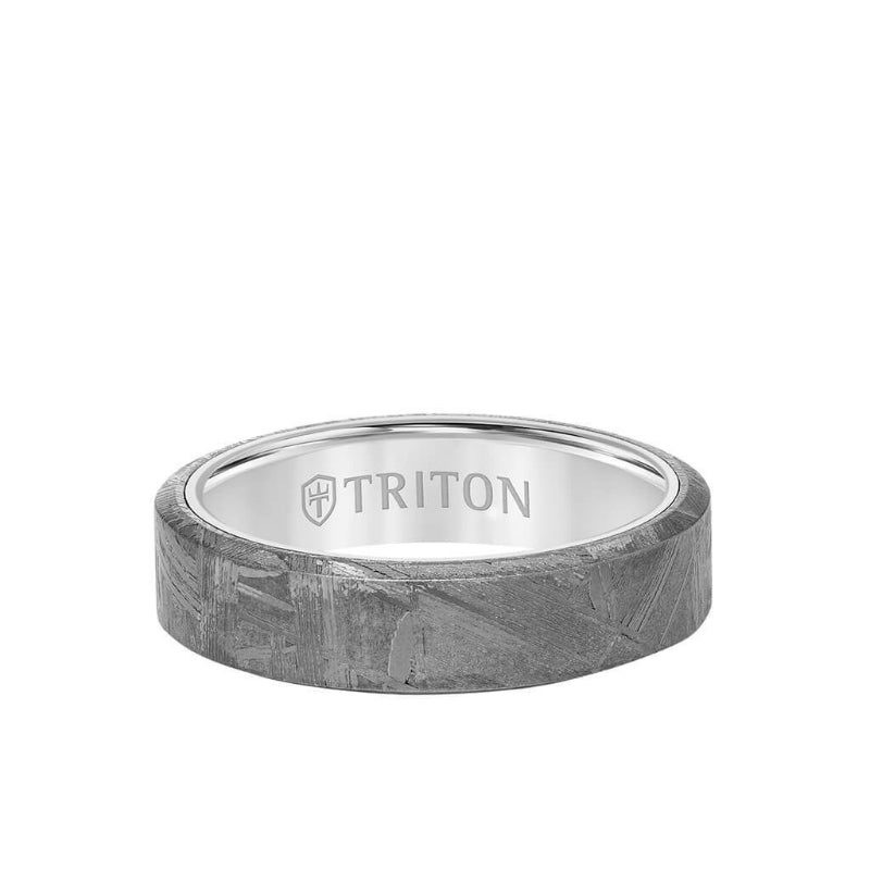 Triton 6MM Tungsten Carbide Ring - Meteorite Flat Profile and Bevel Edge