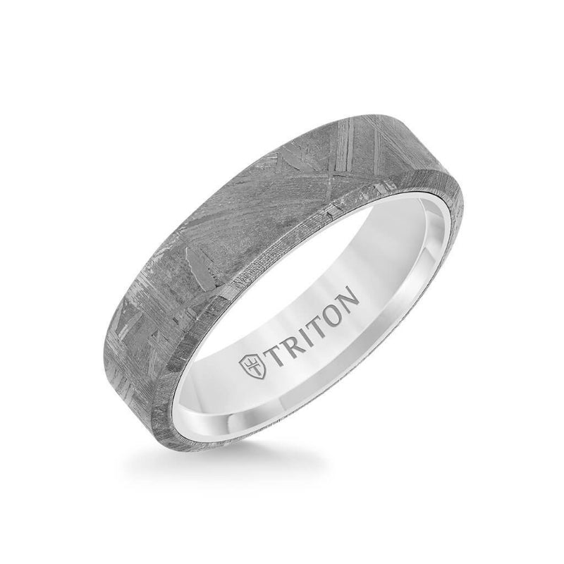 Triton 6MM Tungsten Carbide Ring - Meteorite Flat Profile and Bevel Edge