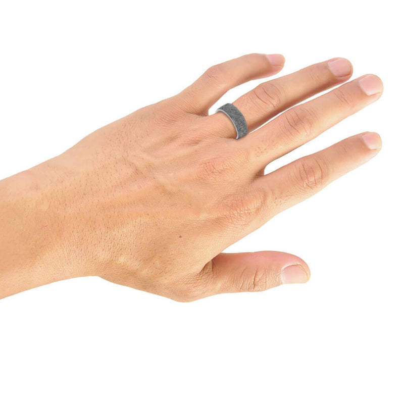 Triton 8MM Tantalum Ring - Cross Hatch Center and Flat Edge