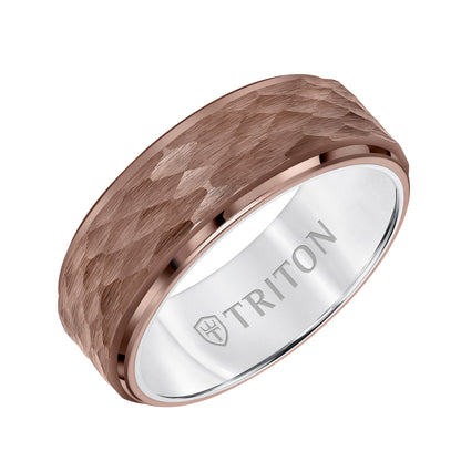 8MM Espresso Tungsten Carbide Ring - Hammered Center and Step Edge