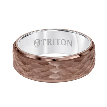 8MM Espresso Tungsten Carbide Ring - Hammered Center and Step Edge
