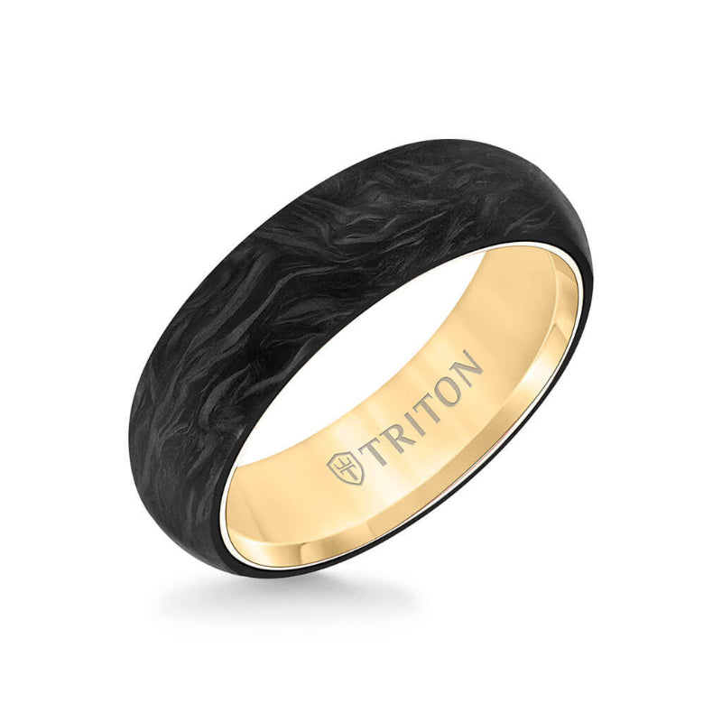 Triton 6MM 14K Gold Ring + Forged Carbon - Dome Profile with 14K Gold Interior