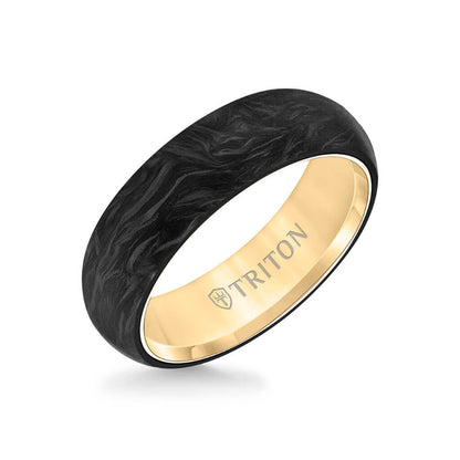 Triton 6MM 14K Gold Ring + Forged Carbon - Dome Profile with 14K Gold Interior