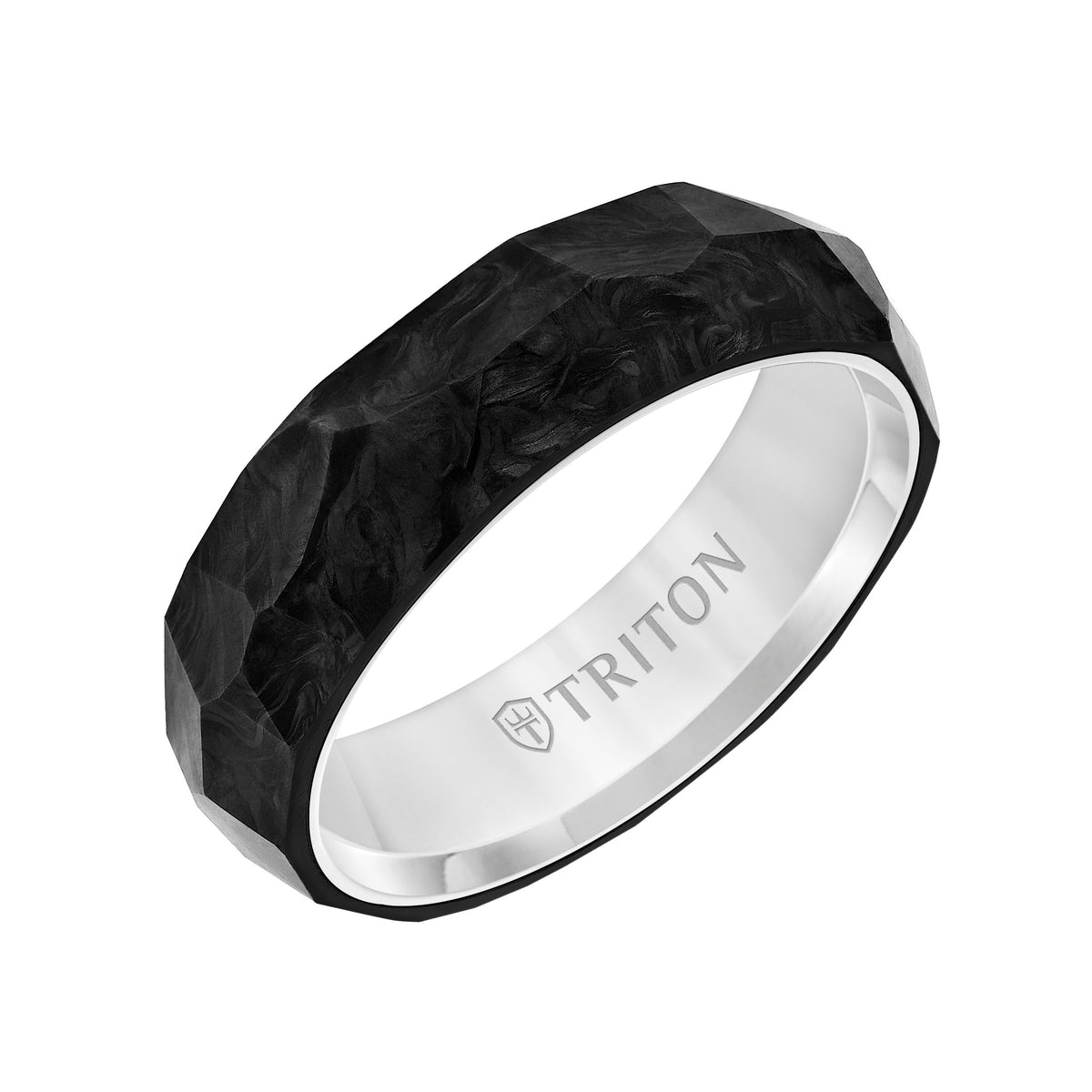 Flat Edge Forged Carbon Contemporary Wedding Band