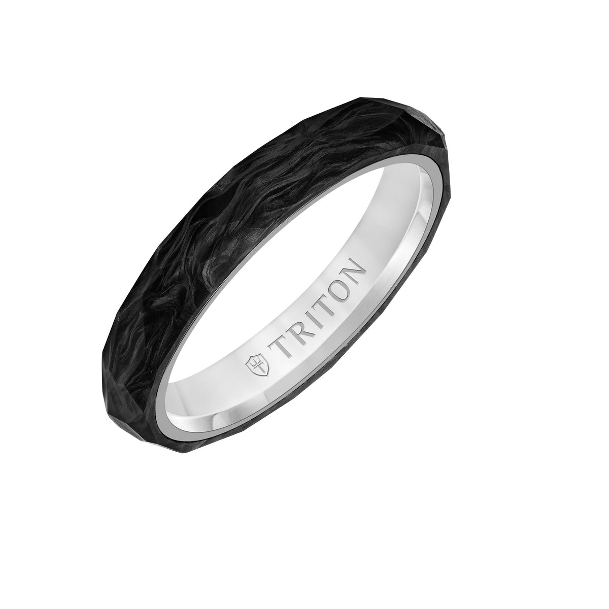 Flat Edge Forged Carbon Contemporary Wedding Band