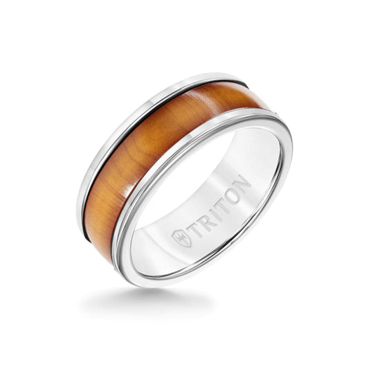 Triton 8MM White Tungsten Carbide Ring - Cherry Dome Insert with Round Edge