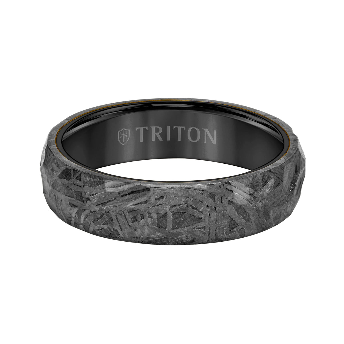 6MM Black Tungsten Carbide Ring - Hammered Meteorite Edge to Edge