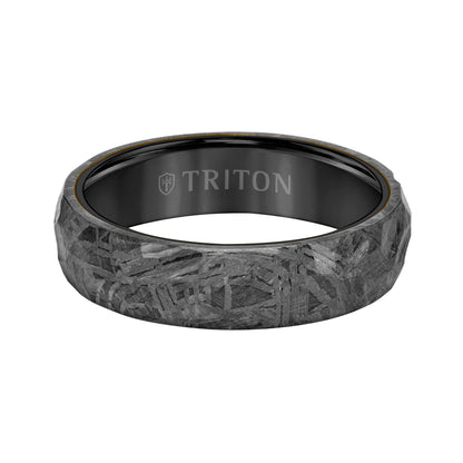 6MM Black Tungsten Carbide Ring - Hammered Meteorite Edge to Edge
