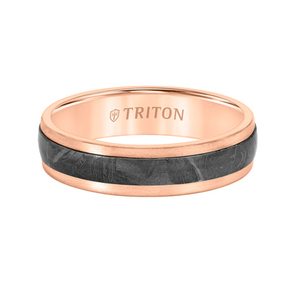5.5MM Meteorite +14K Gold Ring - Flat Profile with Step Edge