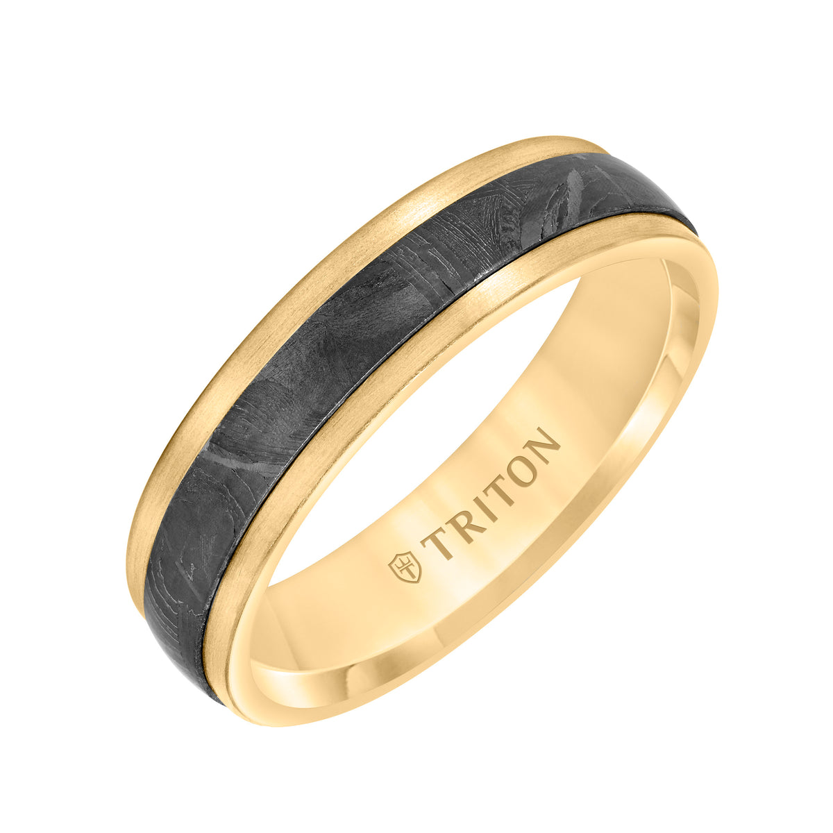 5.5MM Meteorite +14K Gold Ring - Flat Profile with Step Edge