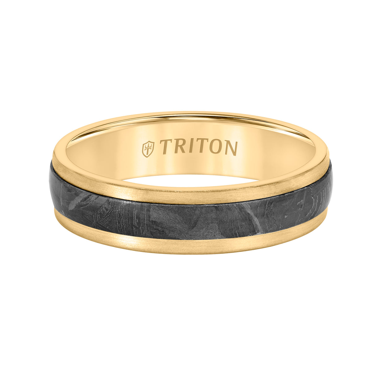 5.5MM Meteorite +14K Gold Ring - Flat Profile with Step Edge