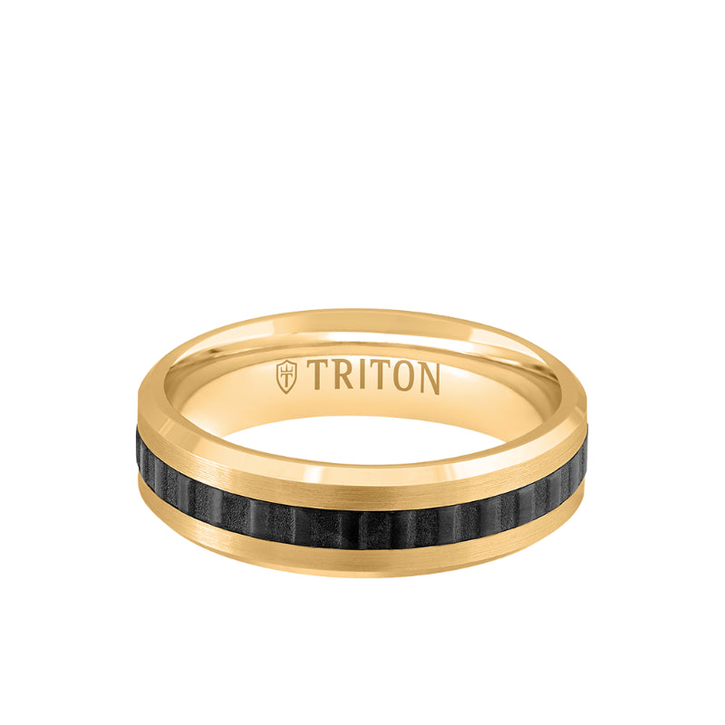 Triton 6MM 14k Gold Ring + Black Titanium Accordion Inlay with Bevel Edge