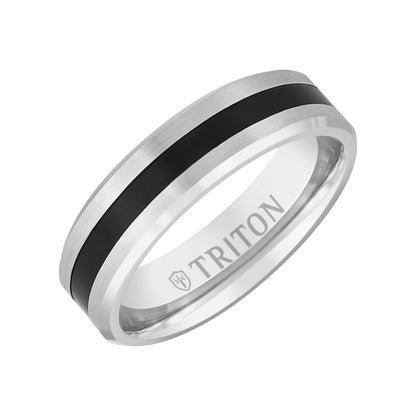 6MM 14k Gold Ring + Black Titanium Thin Flat Inlay with Bevel Edge