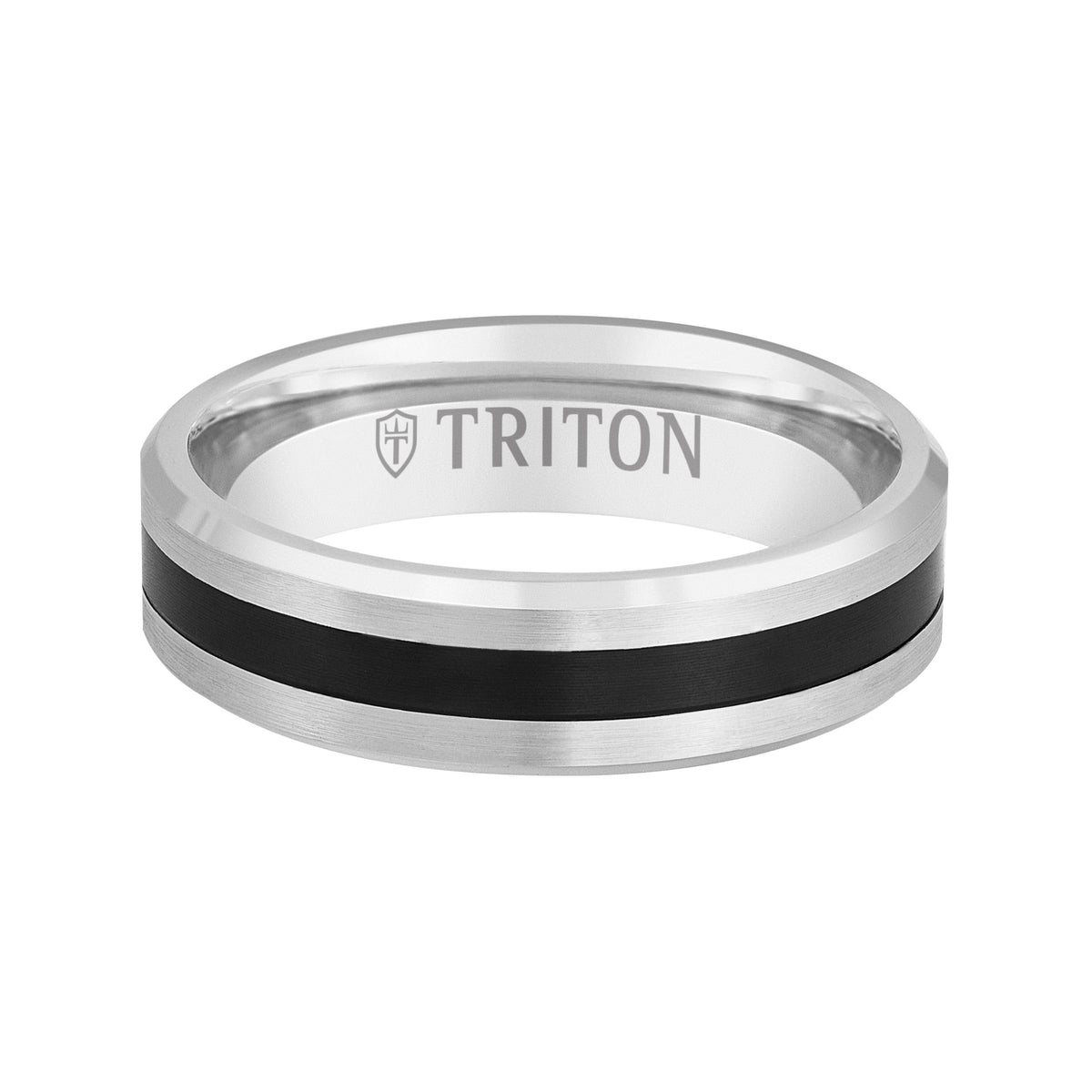 6MM 14k Gold Ring + Black Titanium Thin Flat Inlay with Bevel Edge