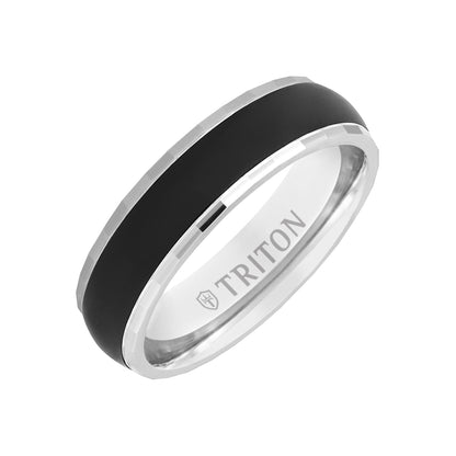6MM 18k Gold Ring + Black Titanium Inlay with Dome Profile and Faceted Edge
