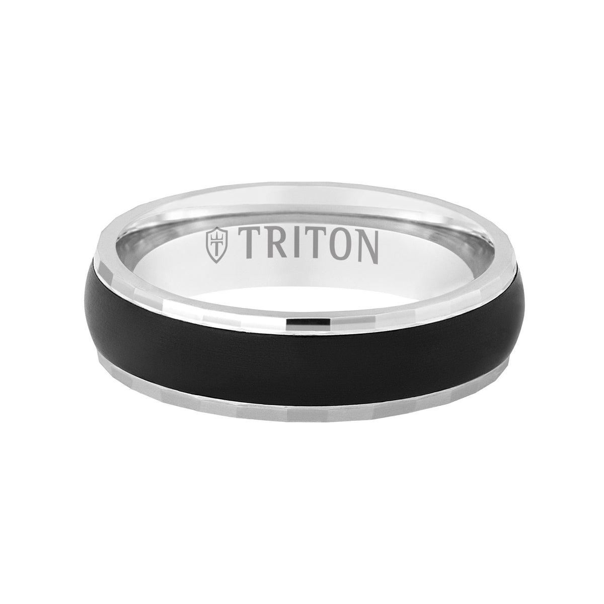 6MM 18k Gold Ring + Black Titanium Inlay with Dome Profile and Faceted Edge
