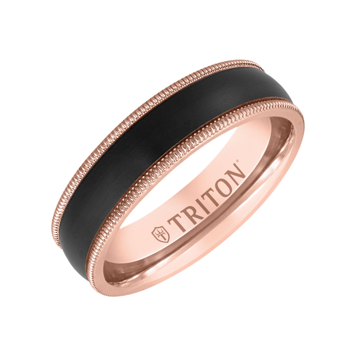 6MM 18k Gold Ring + Black Titanium Inlay with Milgrain Edge