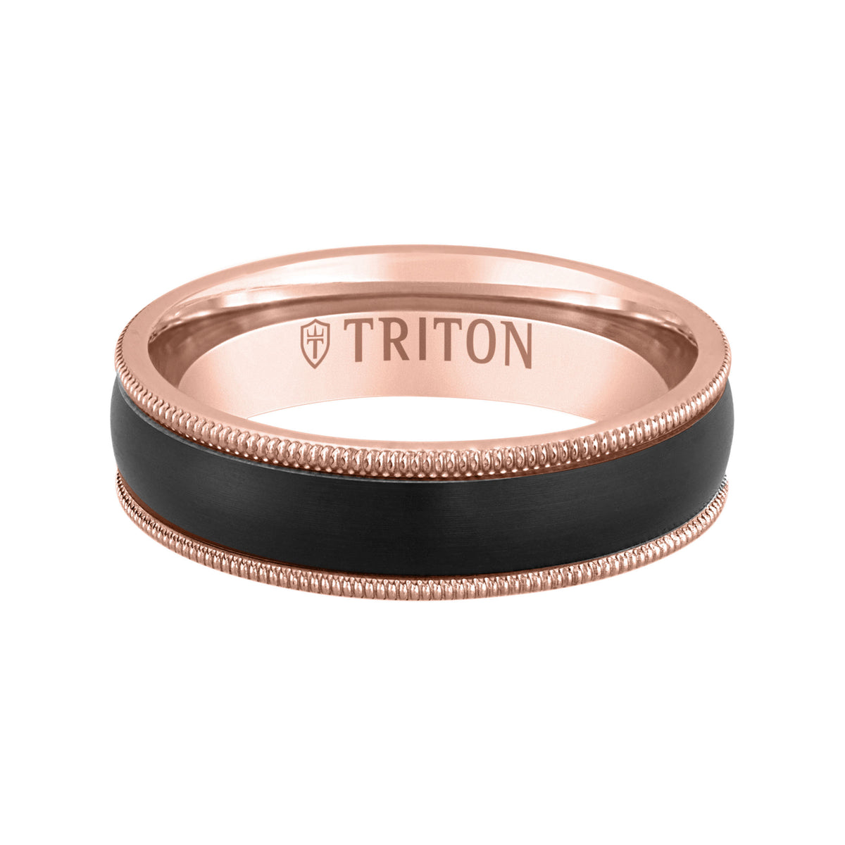 6MM 14k Gold Ring + Black Titanium Inlay with Milgrain Edge