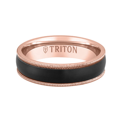 6MM 14k Gold Ring + Black Titanium Inlay with Milgrain Edge