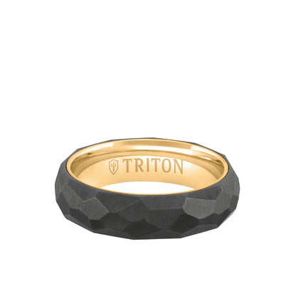 Triton 6MM 14k Gold Ring + Black Titanium Inlay with Faceted Profile and Bevel Edge