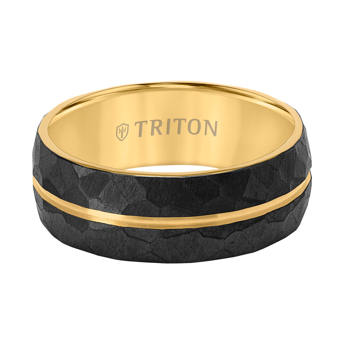 8MM Black Faceted Titanium with Yellow Stripe And Inside