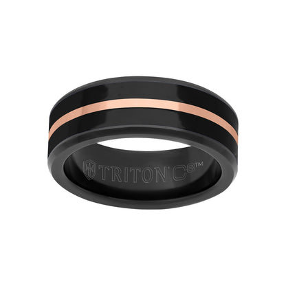 8MM Tungsten Carbide Ring - Ceramic C8 Inlay with  Center Line and Broken Edge