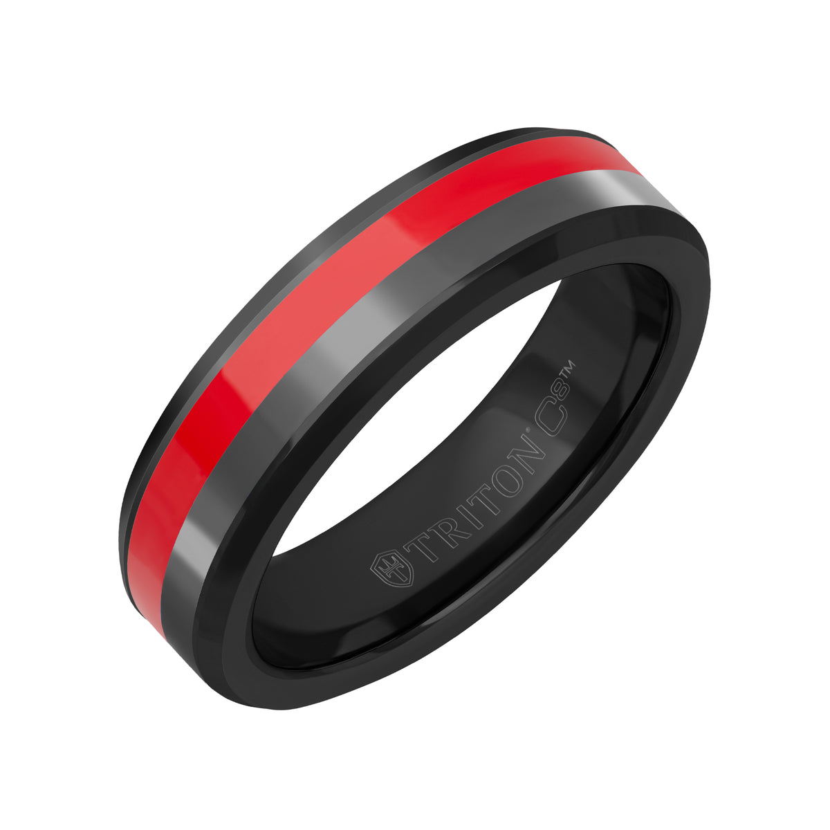 6MM Tungsten Carbide Ring - Ceramic C8 Channel and Bevel Edge