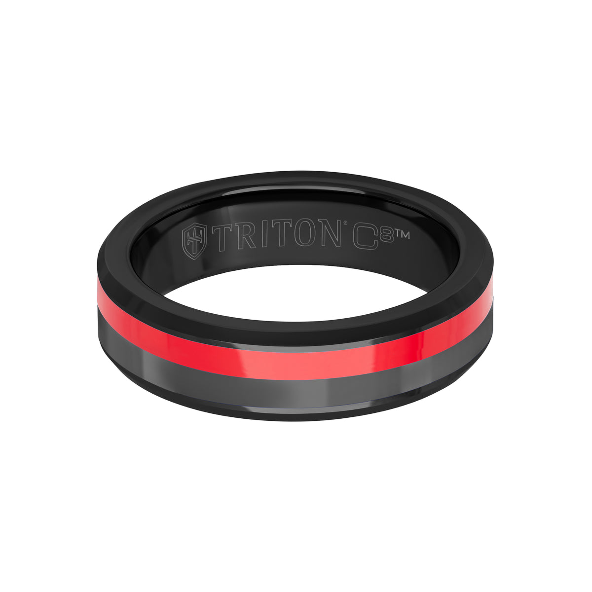 8MM Tungsten Carbide Ring - Ceramic C8 Channel and Bevel Edge