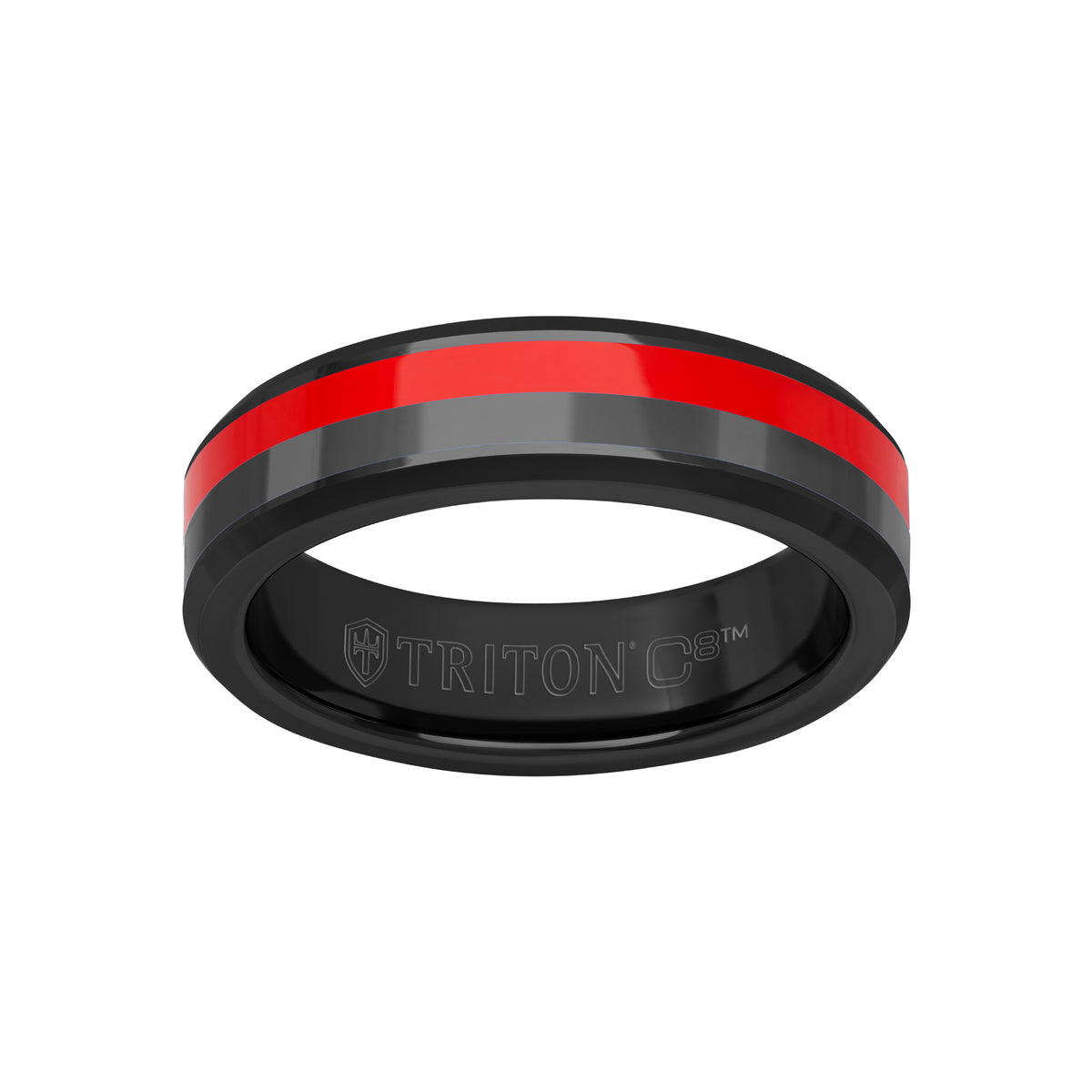 6MM Tungsten Carbide Ring - Ceramic C8 Channel and Bevel Edge