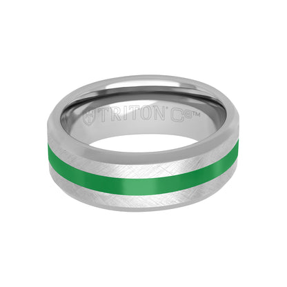8MM Tungsten Carbide Ring - Center Ceramic C8 Channel and Bevel Edge
