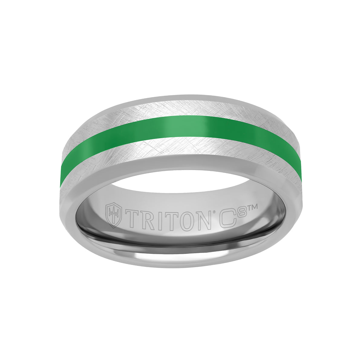 8MM Tungsten Carbide Ring - Center Ceramic C8 Channel and Bevel Edge