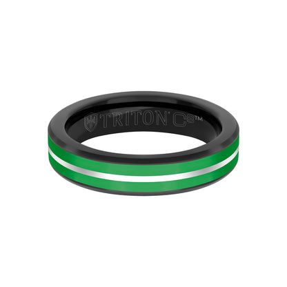 5MM Tungsten Carbide Ring - Ceramic C8 Inlay with Center Line and Broken Edge
