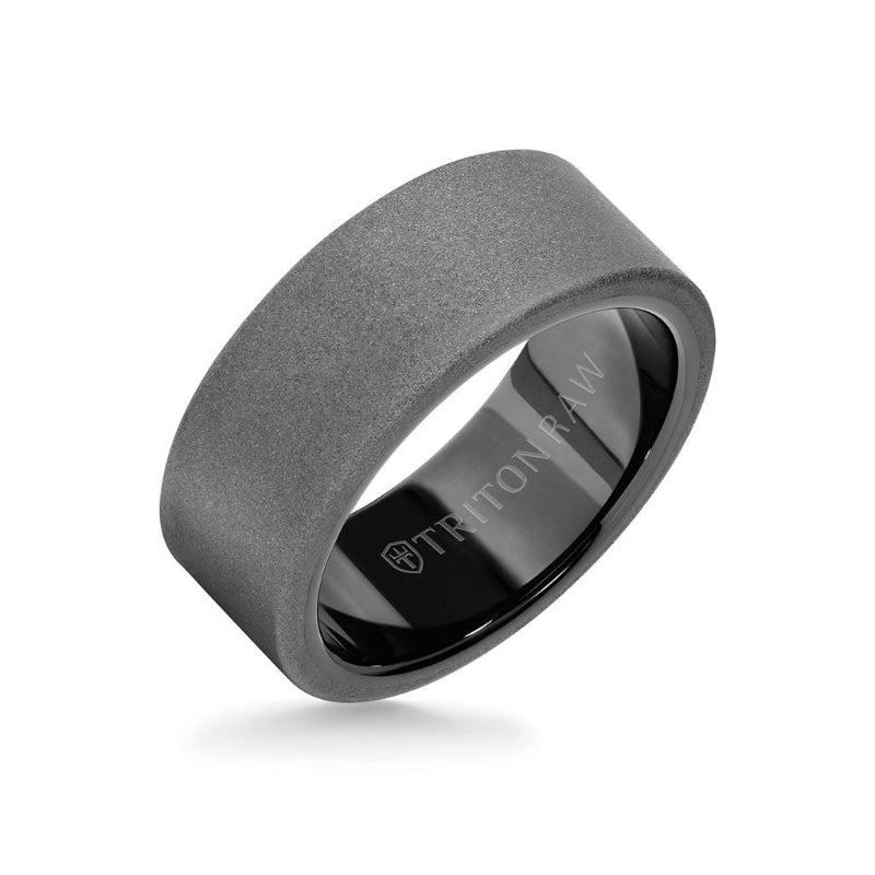 Triton 9MM Tungsten RAW Ring - Sandblasted With Inside Shine and Flat Edge