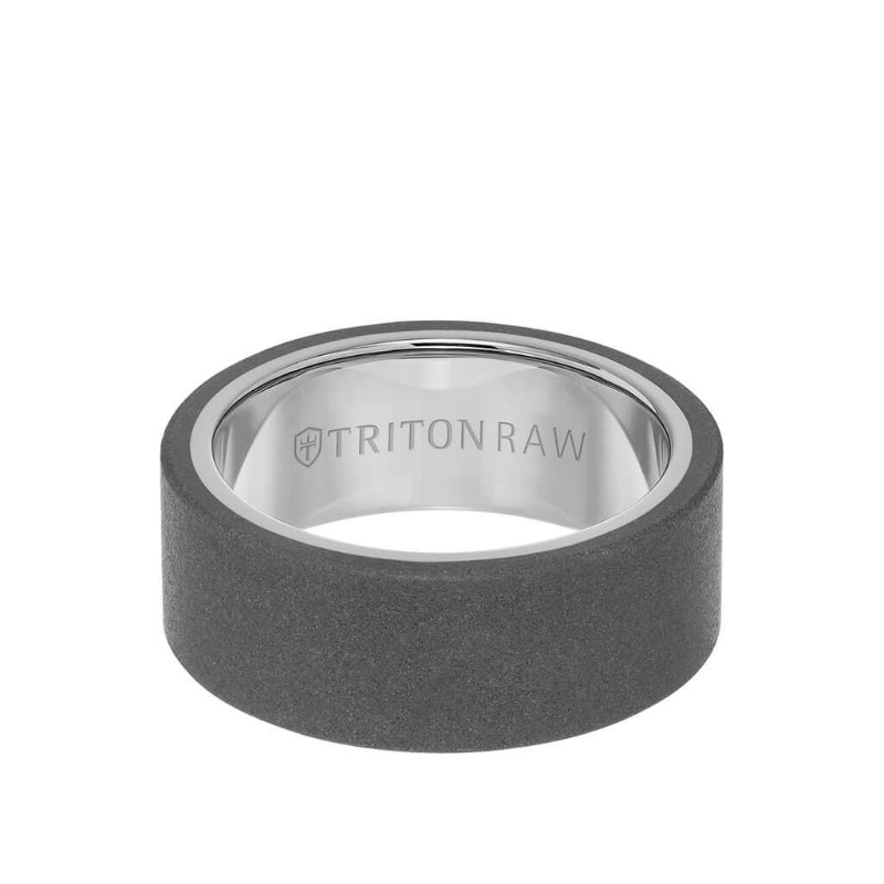Triton 9MM Tungsten RAW Ring - Sandblasted With Inside Shine and Flat Edge