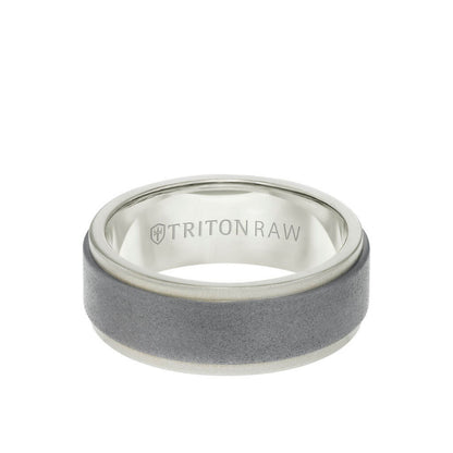 Triton 8MM Tungsten RAW+ 18K Matte Gold Ring - Sandblasted Center and Step Edge