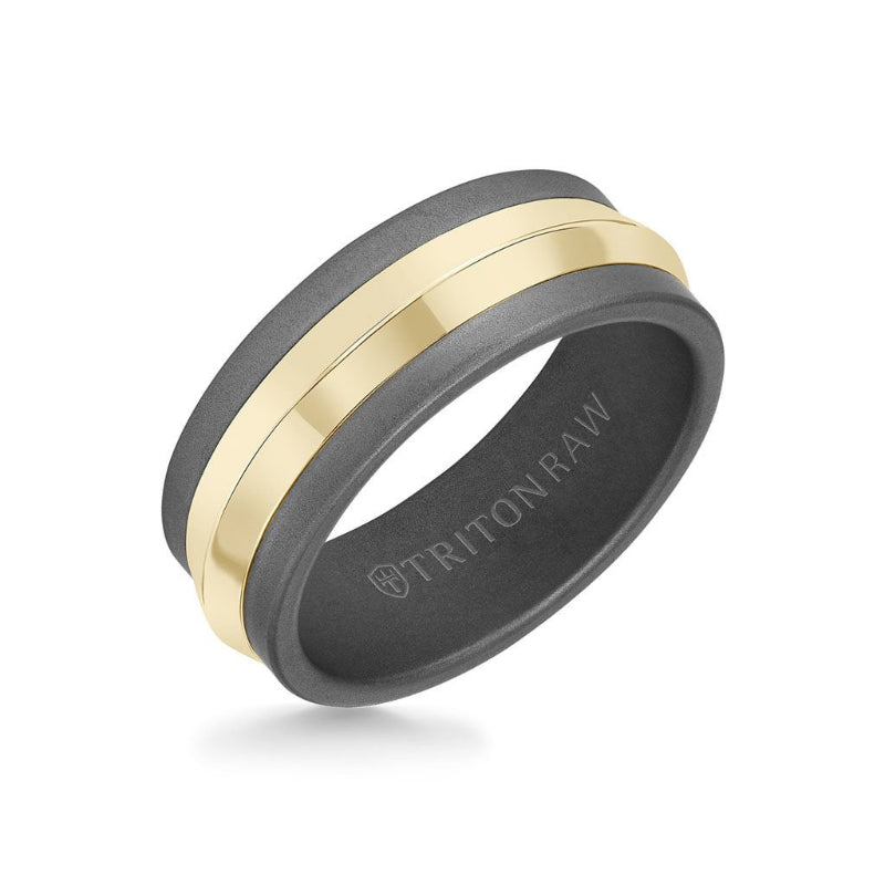Triton 8MM Tungsten RAW+ 14K Bright Gold Ring with Knife Edge