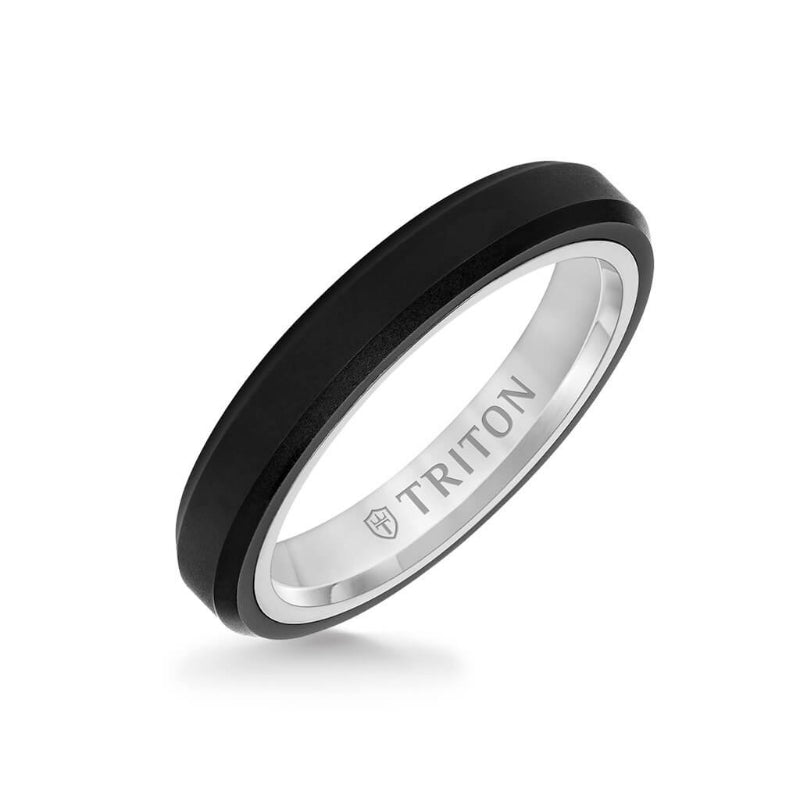 Triton 4MM Tungsten Raw Black DLC + 14K Gold Ring - Bevel Edge with 14K Gold Interior