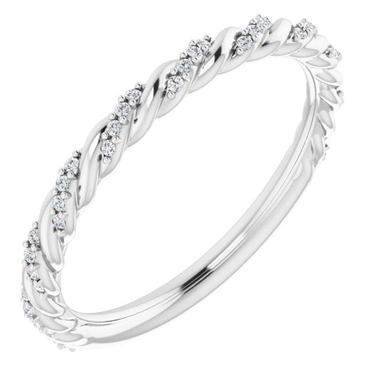 14K White 1/8 CTW Diamond Pave Twisted Anniversary Band