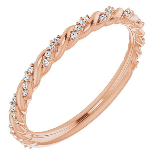 14K Rose 1/8 CTW Diamond Pave Twisted Anniversary Band