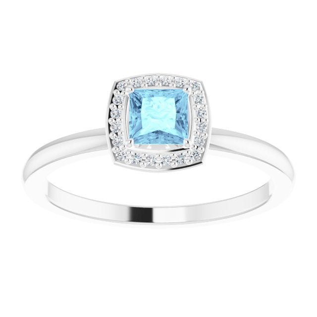 14K White Aquamarine & .05 CTW Diamond Ring