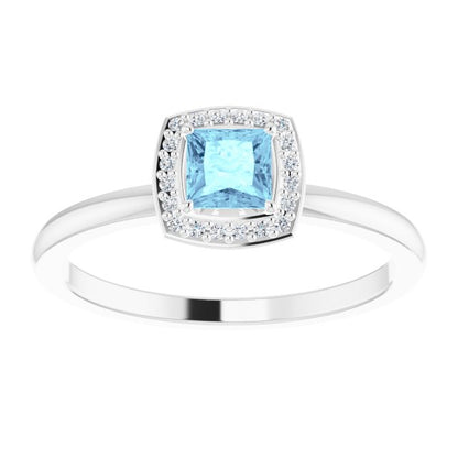 14K White Aquamarine & .05 CTW Diamond Ring