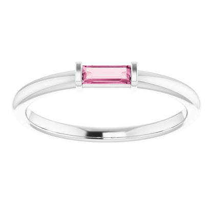 14K White Pink Tourmaline Stackable Ring