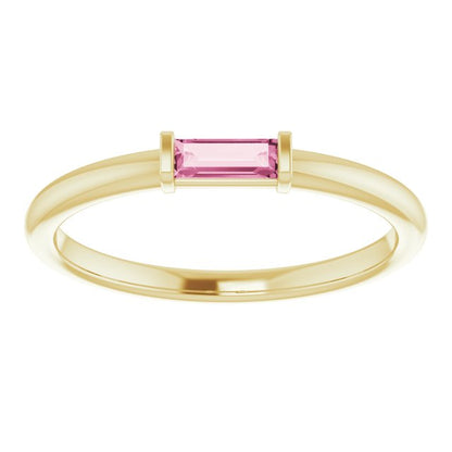 14K Yellow Pink Tourmaline Stackable Ring