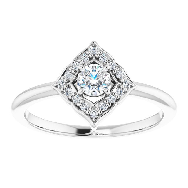 14K White 1/3 CTW Diamond Halo-Style Clover Ring